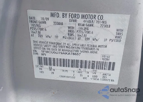 2010 Ford Escape Xlt z USA, uszkodzony, nr VIN 1FMCU0D79AKA78657